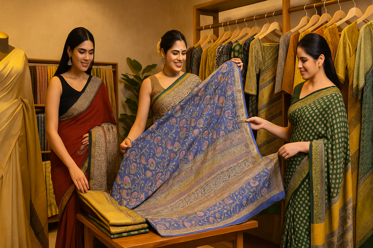 Handblock printed textiles and happy women resellers