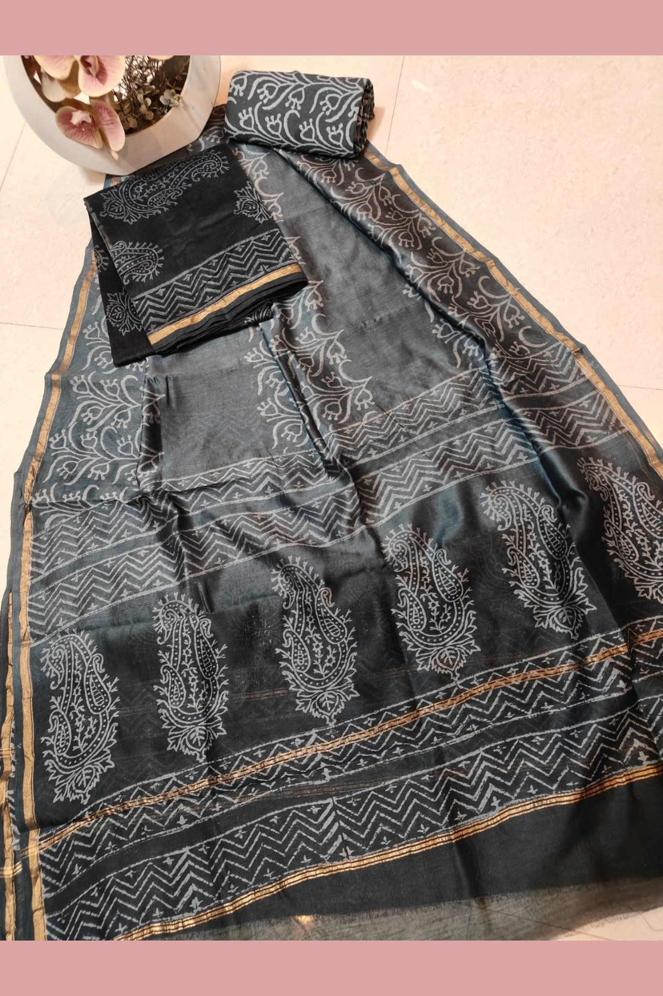 Handcrafted Hand Block Cotton Suit Material Design 1