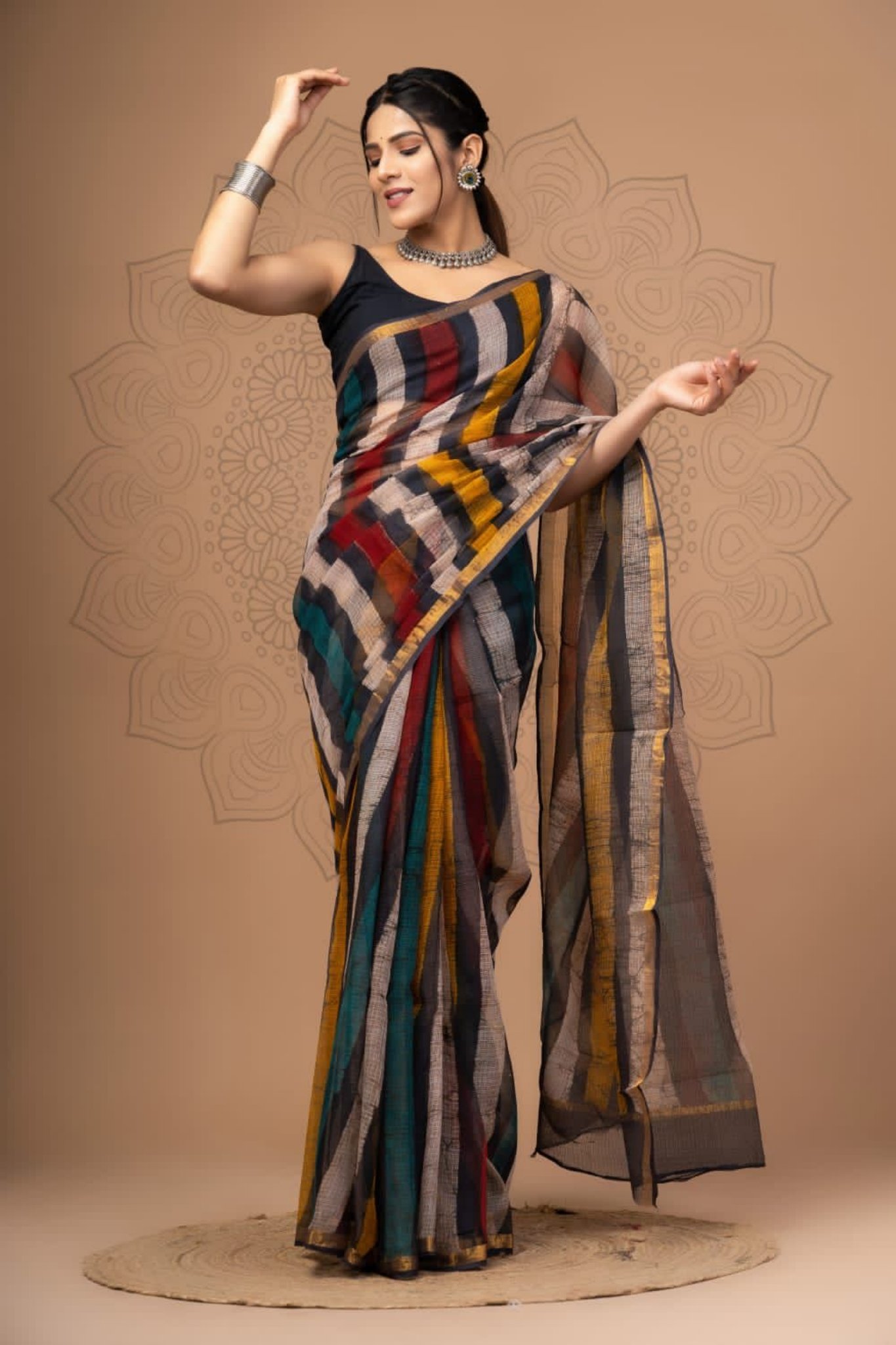Traditional Hand Block Maheshwari Silk Suit Design 3