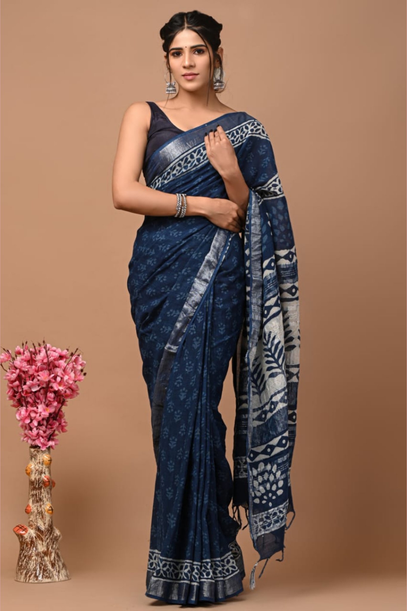 Handcrafted Hand Block Maheshwari Silk Suit Design 1